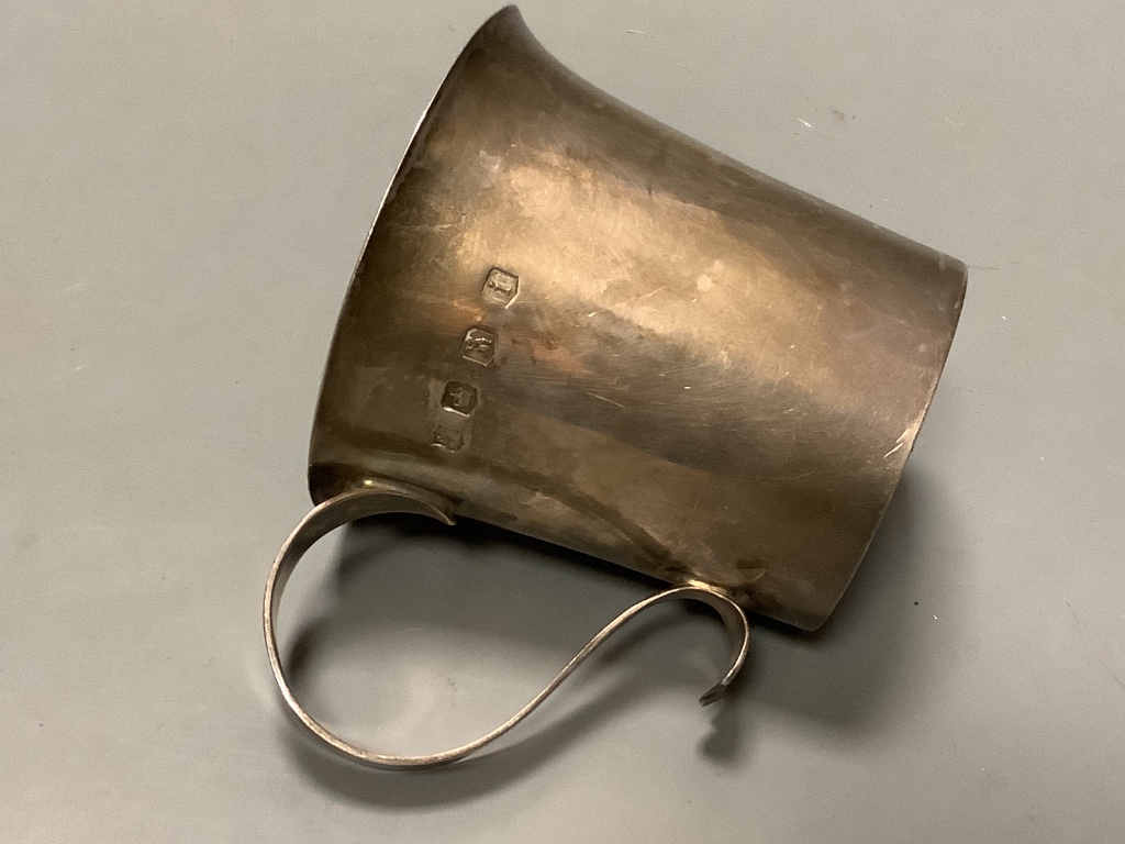 A George V Britannia standard silver christening mug with engraved initials, Thomas Bradbury and Sons, Sheffield, 1926, height 83mm